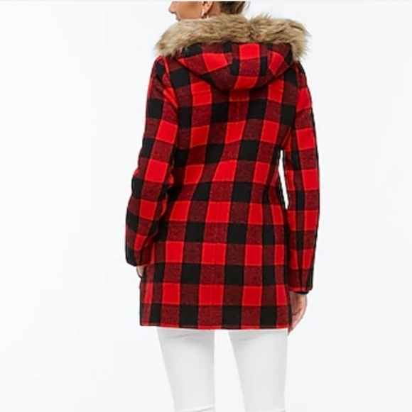 NEW J. Crew Vail Parka Buffalo Plaid Wool BC287 Pea Coat Classic Hooded Faux Fur - Picture 3 of 16